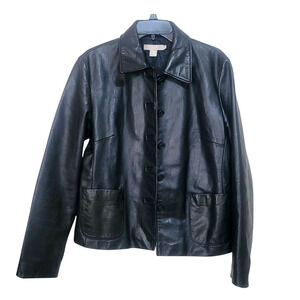 J Crew Women Leather jacket black oil slick iridescent Size L